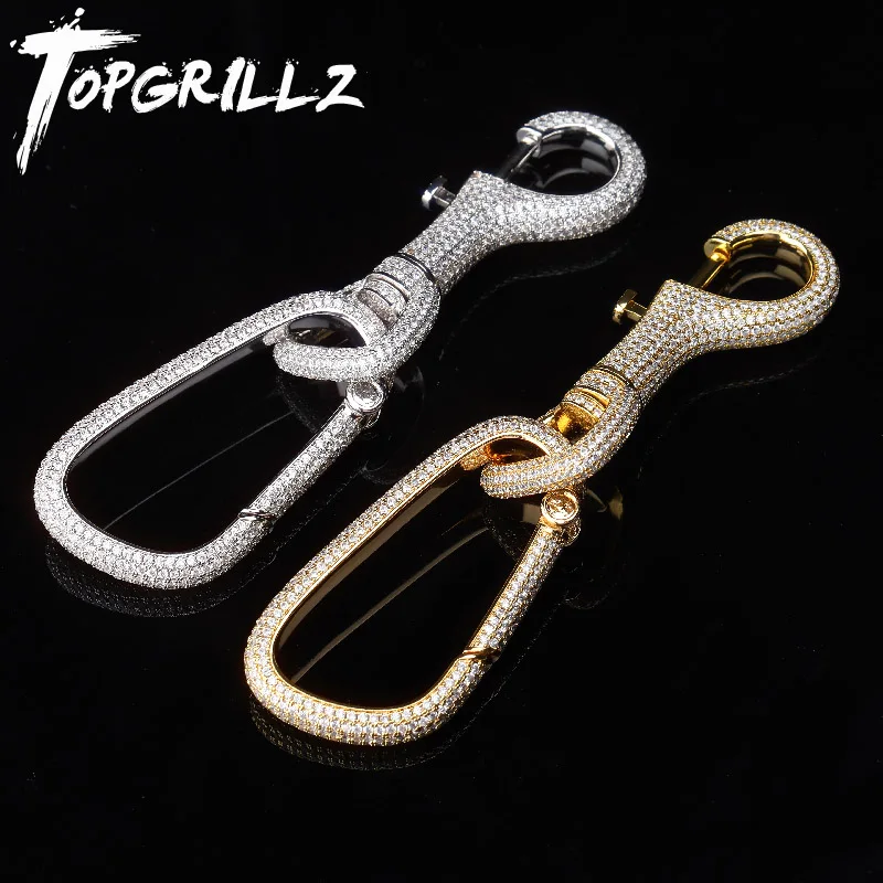 TOPGRILLZ Neue Iced Out Karabiner Schlüsselbund Für Männer Gold Silber Farbe Hip Hop Charme Schmuck Solide Kupfer Mit 5A CZ Schlüsselbund geschenke Image