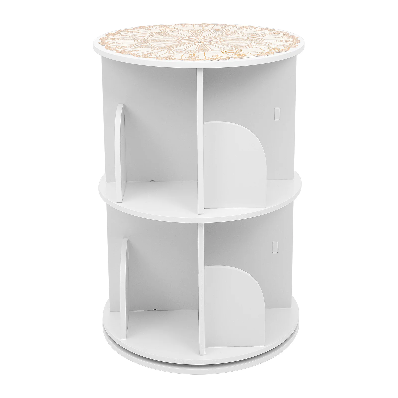 Weißes drehbares Bücherregal mit 2 Ebenen, 360° ° Drehbares, bodenstehendes Bücherregal, Eckregal zur Aufbewahrung – 60 kg Tragfähigkeit Image