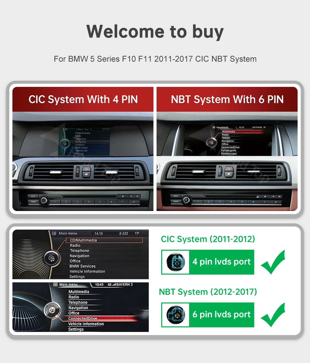 RoadTop 10,25" 12,3" Wireless CarPlay Android Auto Multimedia Radio Linux Bildschirm für BMW 5er F10 F11 CIC NBT System Image