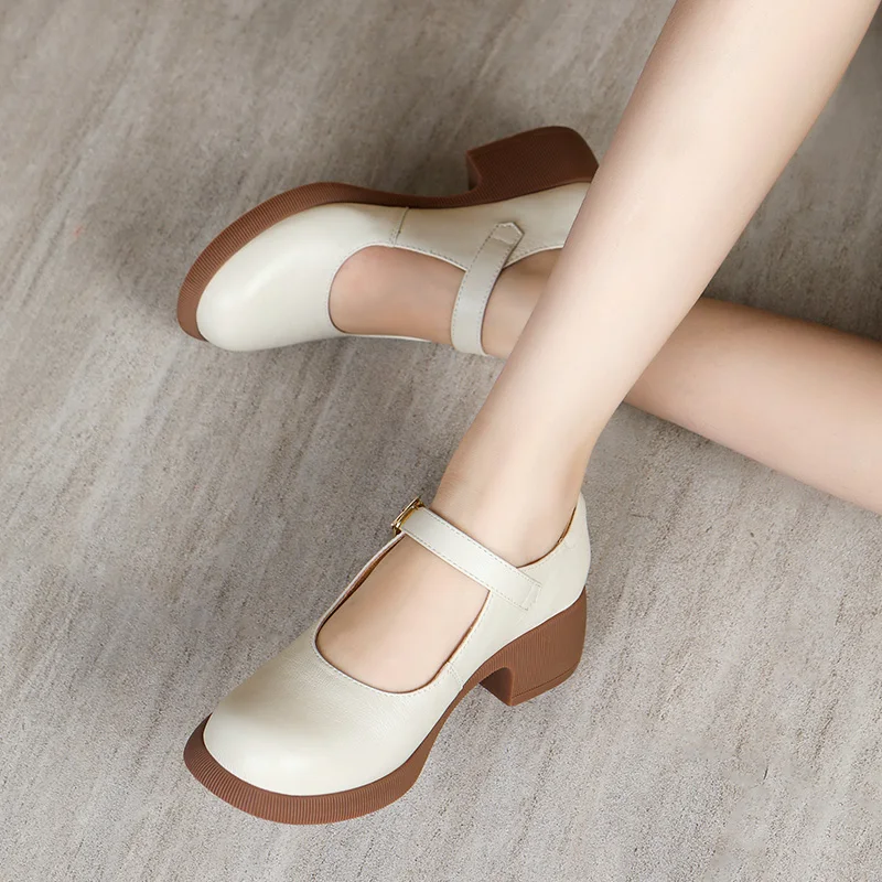 Eine Taste Mary Jane Schuhe Frauen Top Schicht Cowhine Nahen Sohlen Sommer Vintage Weiß Schuhe Große Größe Vier Jahreszeiten schuhe