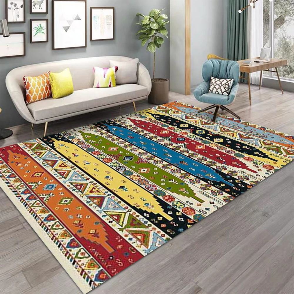Teppich im türkischen Stil, ethnischer Teppich, antiker Teppich, böhmischer Teppich, rutschfester Teppich, Boho, waschbare Bodenmatte für Wohnzimmer Image