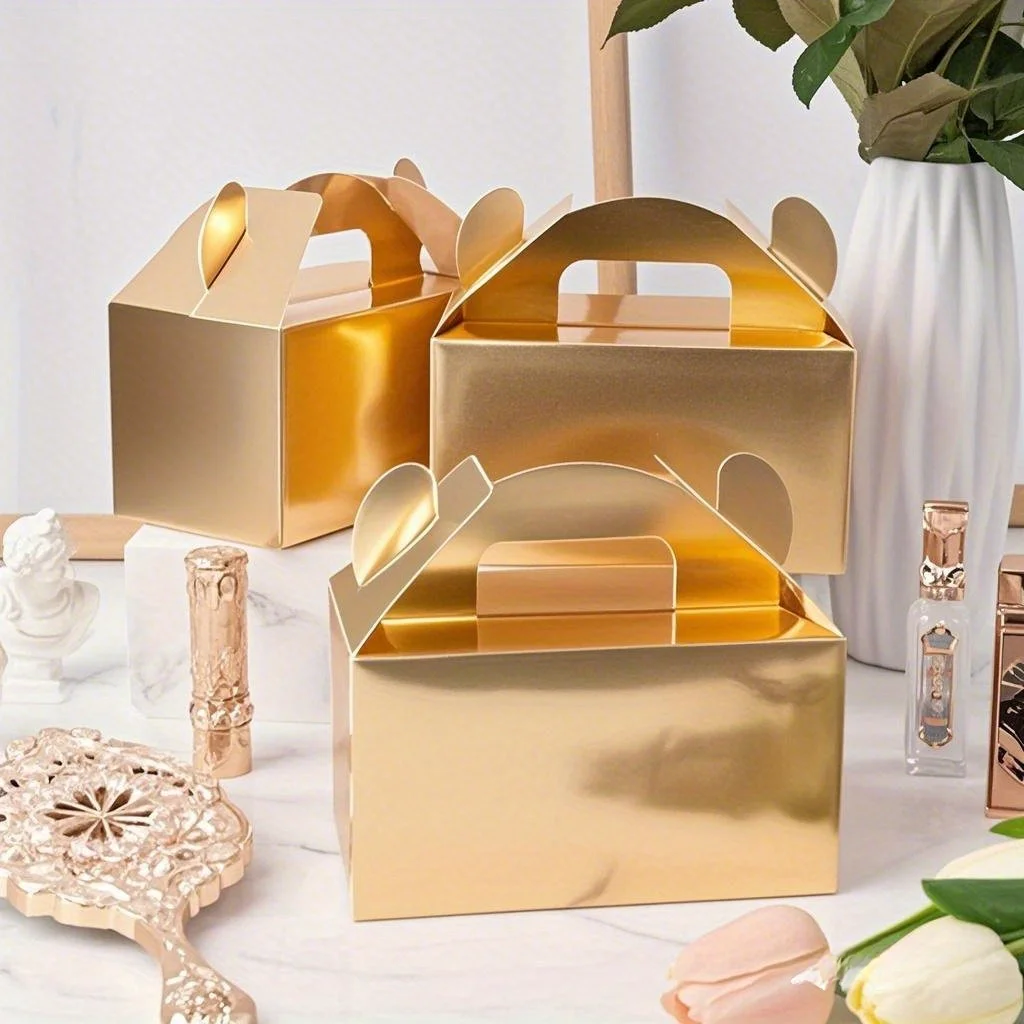 10 Stück goldene Geschenkboxen, multifunktionale Party-Geschenkverpackung, Papierboxen, Hochzeit, Geburtstag, Weihnachten, Süßigkeitenboxen, Partyzubehör Image
