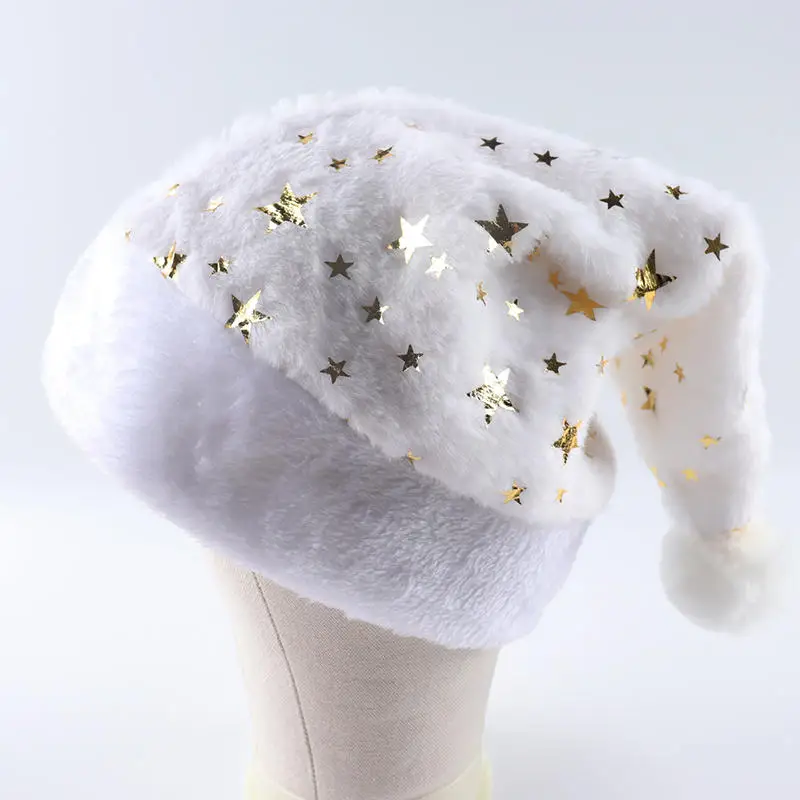 Weiße Plüsch-Weihnachtsmütze, Gold, Silber, Pailletten, Schneeflocke, Weihnachtsmütze, Kappen für Weihnachten, Zuhause, Party, Dekoration, Navidad-Geschenke Image