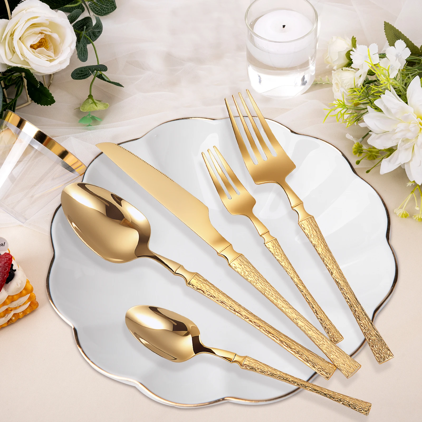 20-teiliges Edelstahl-Set für Messer, Gabel, Dessertlöffel, mit schlankem Griff, Besteck-Set, glatte Oberfläche, spülmaschinenfest, Besteck-Set Image