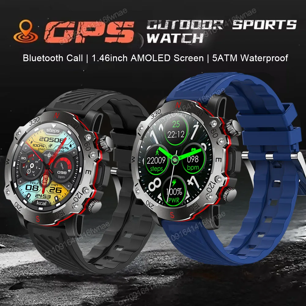 Neue Outdoor Military Dual-Band GPS Military Smart Uhr 5ATM Wasserdichte Herzfrequenz Schlaf Monitor Bluetooth Anrufe Smart Uhr männer