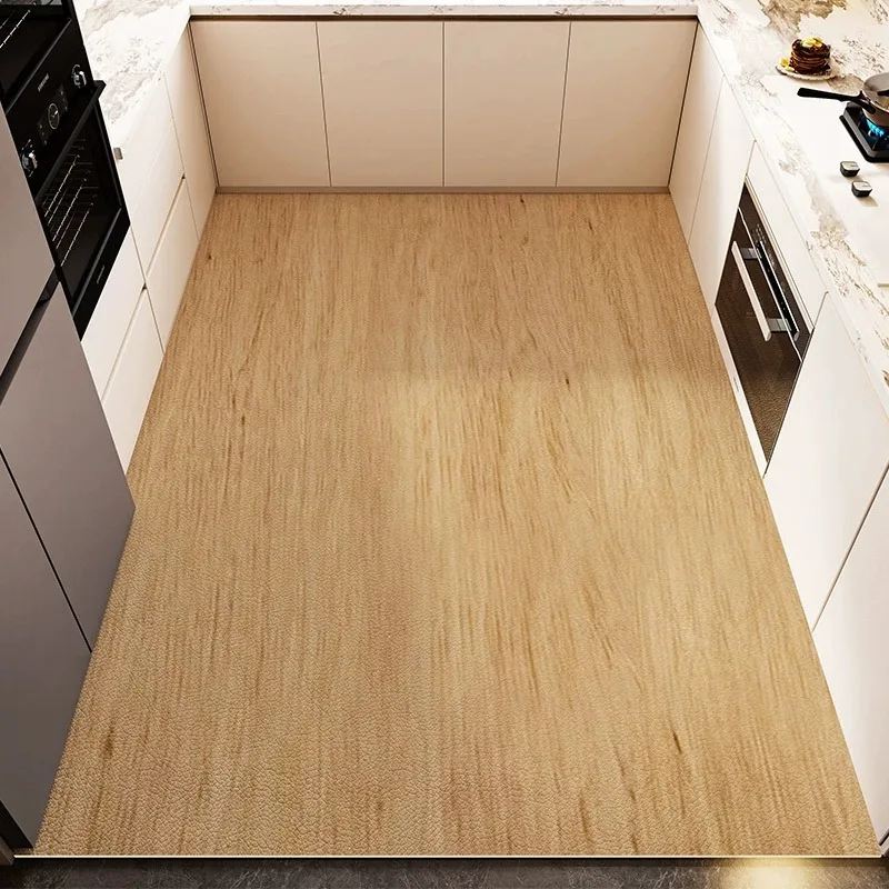 Kitchen Floor Mat Imitation Wood Grain PVC Leather Carpet Non-slip Oil-proof Easy To Clean Rug Can Be Freely Cut Large Area Mats