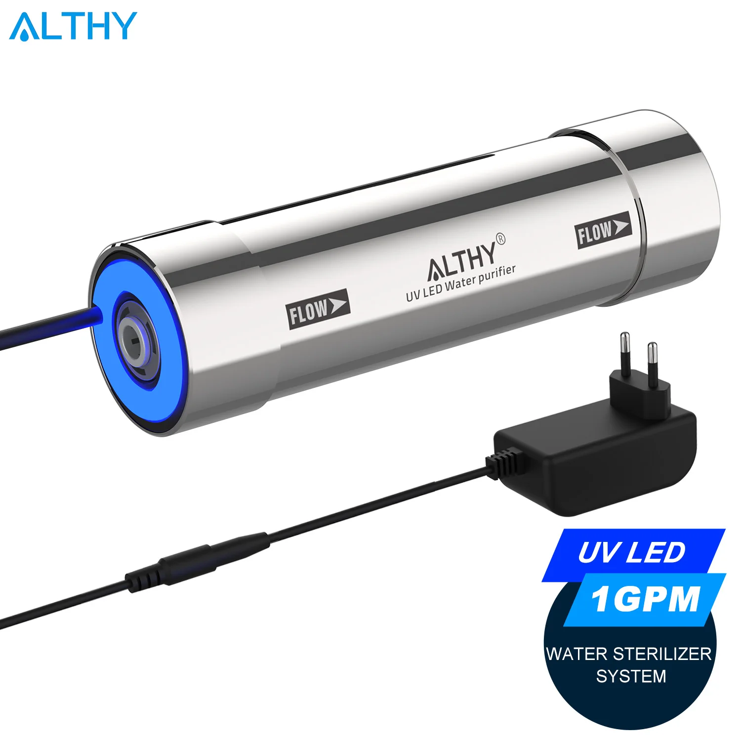 ALTHY LED-UV-UV-Wassersterilisator für Wasserfilter unter der Spüle / RO-Reinigungssystem, quecksilberfrei, Edelstahl, 50 Jahre Lebensdauer Image