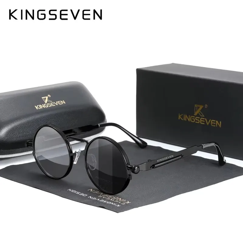 KINGSEVEN Runde Hohe Qualität Gothic Steampunk Sonnenbrille Polarisierte Männer Frauen Marke Designer Vintage Metall Rahmen Sonnenbrille Image