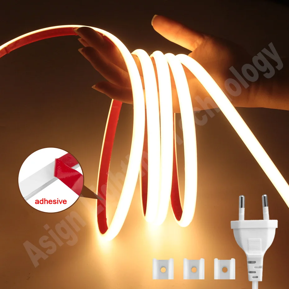 220V COB Led Streifen 288LEDs/M Super Klebstoff COB Band Streifen Warm Weiß/Neutral Weiß/kalt Weiß Hintergrundbeleuchtung Lampe für Raum Dekor