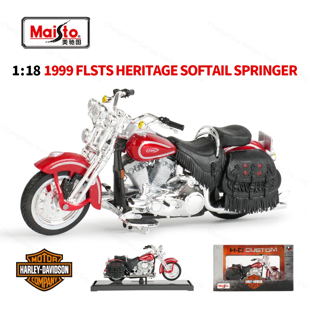 Maisto 1:18 Harley-Davidson 1999 FLSTS Heritage Softall Springer Rote Druckgussfahrzeuge Sammlerstücke Hobbys Motorradmodell Spielzeug