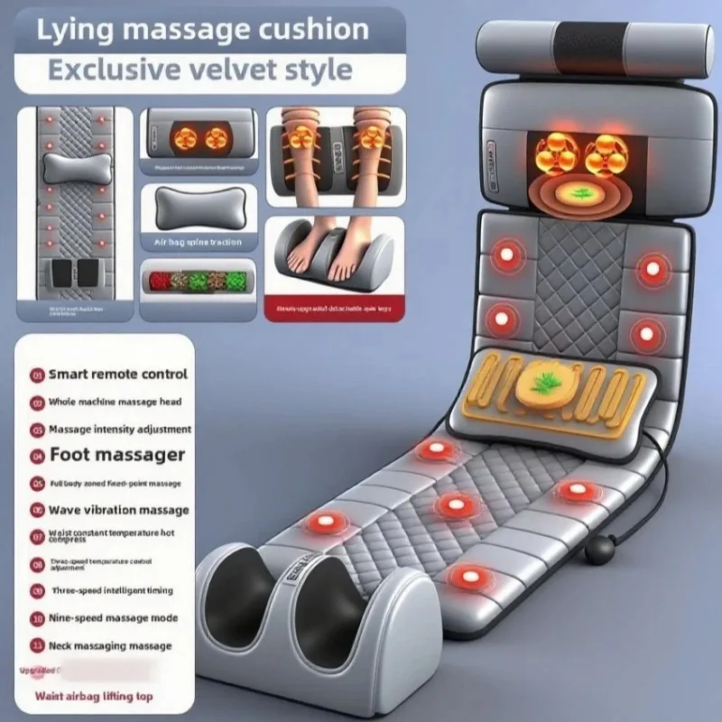 Ganzkörper-Massagepad 10-Zonen Wellen-Vibration Knetmassagekissen Fuß Wadenmassage Rücken Heißkompresse Aufbewahrungstasche inklusive Mo