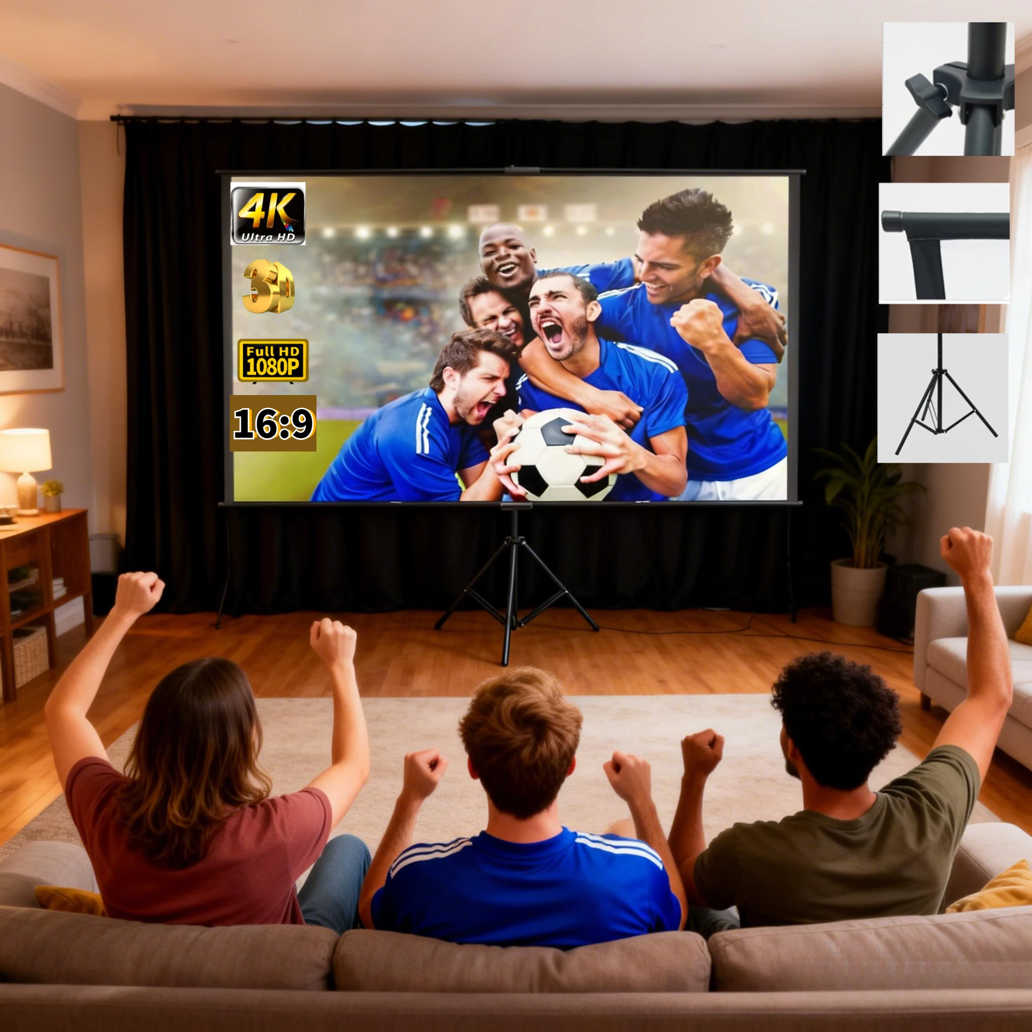 120-Zoll-Projektorleinwand mit Einzelhalterung – 4K HD 16:9, für den Innen- und Außenbereich, kann für Theater-/Büro-Hinterhof-Party-Theaterleinwand verwendet werden Image