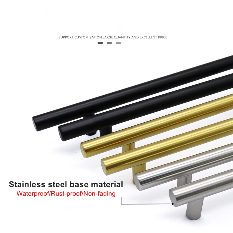 2–20 Stück Küchengriff aus gebürstetem Gold, Edelstahl, T-Stange, Türgriff, 76 mm, 96 mm, Schrankknöpfe und Griffe, schwarzer Möbelgriff Image