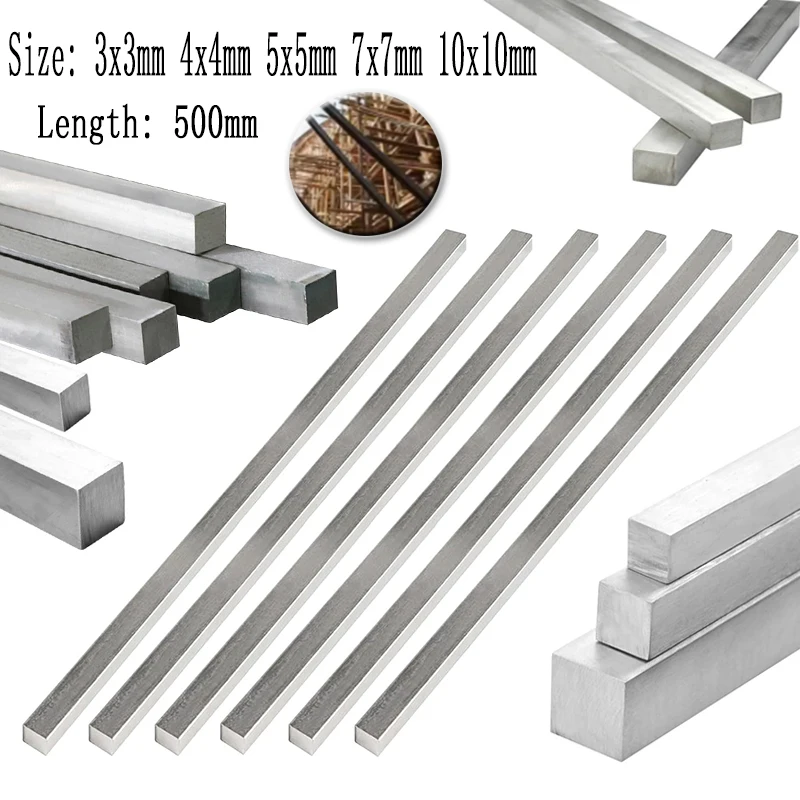 1 pz 304 barra quadrata in acciaio inossidabile asta 3x3mm 4x4mm 5x5mm 7x7mm 10x10mm lunghezza 500mm albero lineare in acciaio