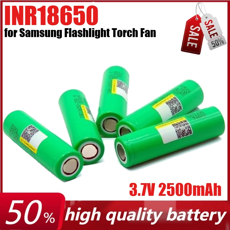 3,7 V 2500 mAh INR18650-25R 18650 25R Wiederaufladbare Lithium-Batterie für Samsung Taschenlampe Fan Spielzeug Kamera Batterie Image