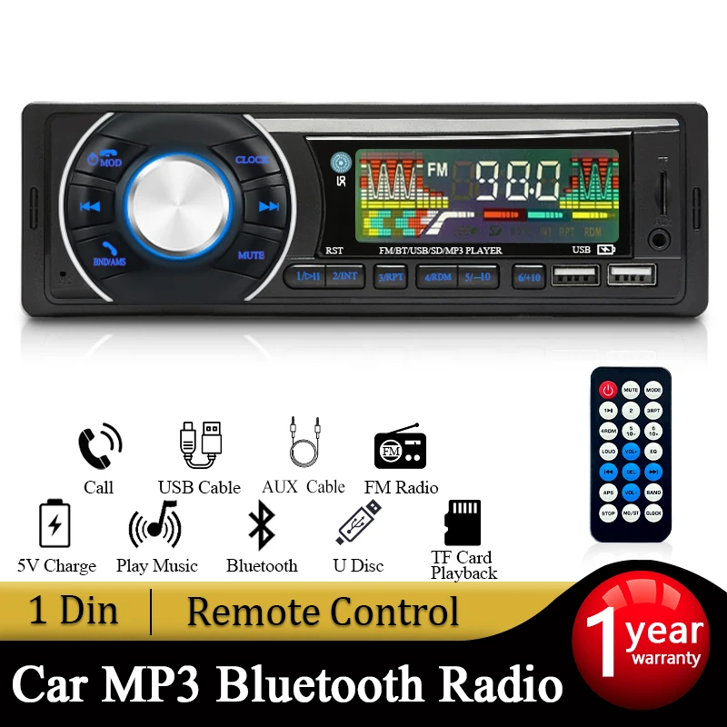 SINOVCLE Auto 1din Audio Radio Bluetooth Stereo MP3 Player FM Empfänger 12V Unterstützung Telefon Lade AUX/USB/TF Karte In Dash Kit Image