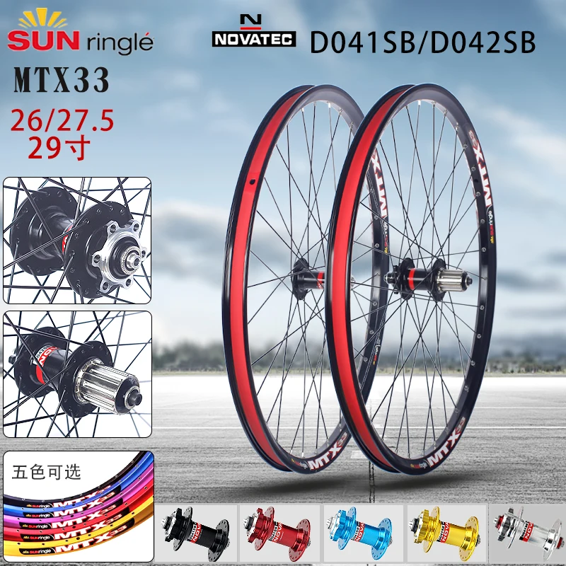 Set Ruote Bici MTB Sunringle MTX33 26 27.5 29er con Mozzo Novatec D041 D042SB QR TA e Cassetta 7-12S HG MS XD per Mountain Bike