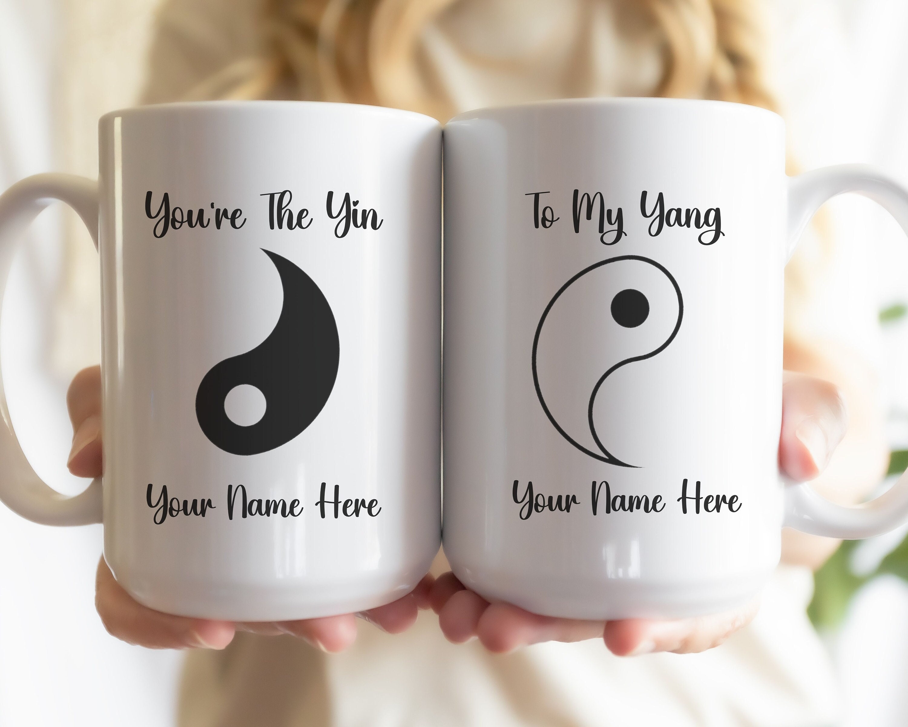 Set di tazze da caffè personalizzate Yin Yang, tazze regalo personalizzate per coppie, tazza da caffè personalizzata per il migliore amico, tazze di S