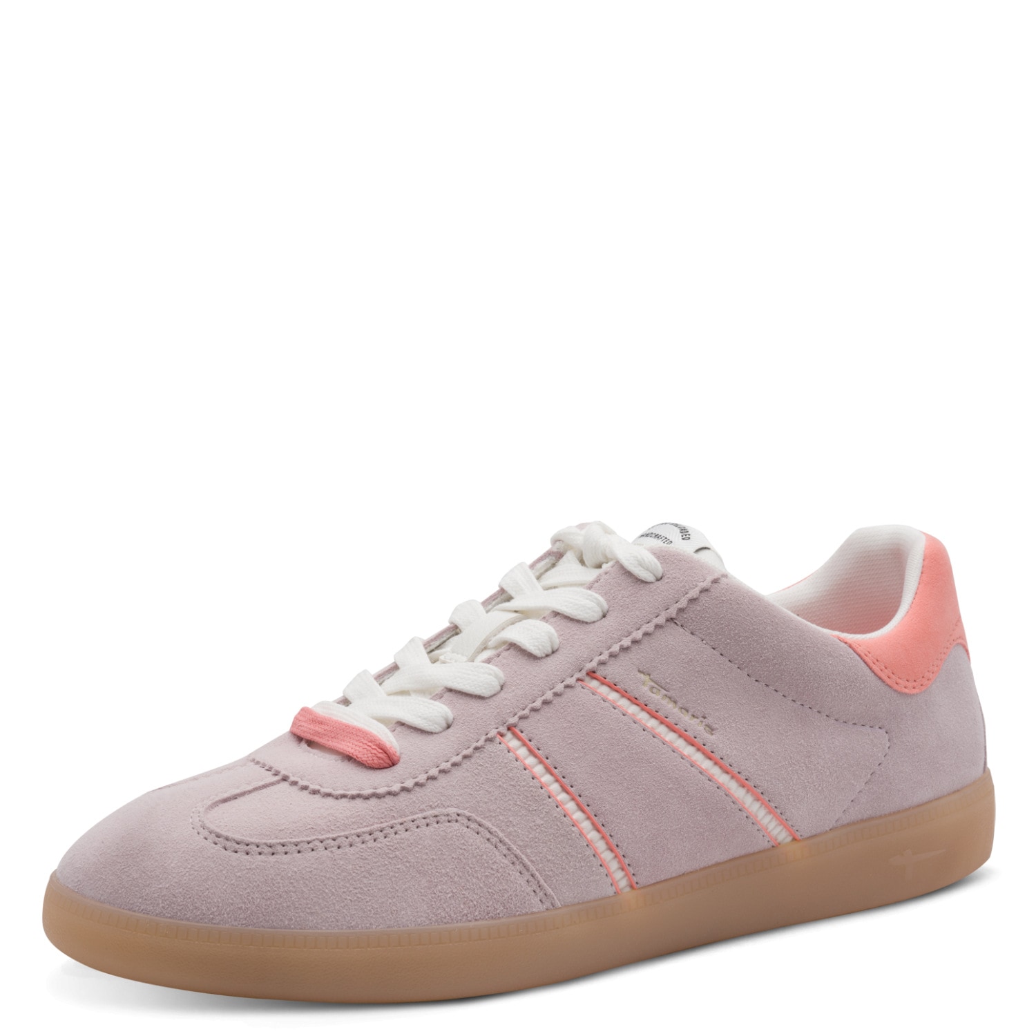 Plateausneaker TAMARIS, Damen, Gr. 39, lila, rose, Lederimitat, Veloursleder, unifarben mit Farbeinsatz, Schuhe Plateausneaker, Freizeitschuh, Halbschuh, Schnürschuh mit gepolstertem Schaftrand