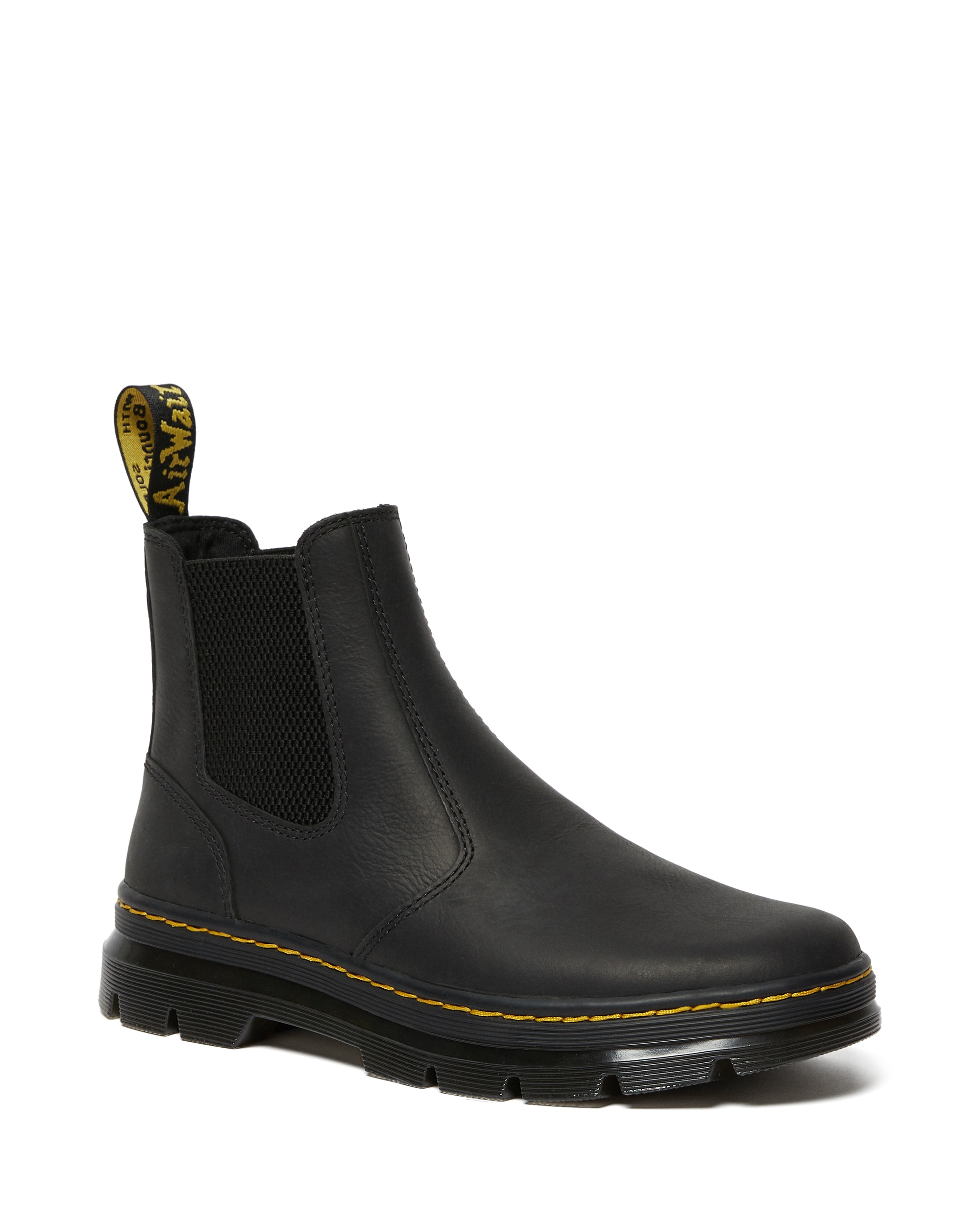Chelseaboots DR. MARTENS "Embury", Herren, Gr. 39, schwarz, Leder, Schuhe Chelseaboots, Blockabsatz, Stiefelette, Schlupfboots mit Logoschriftzug
