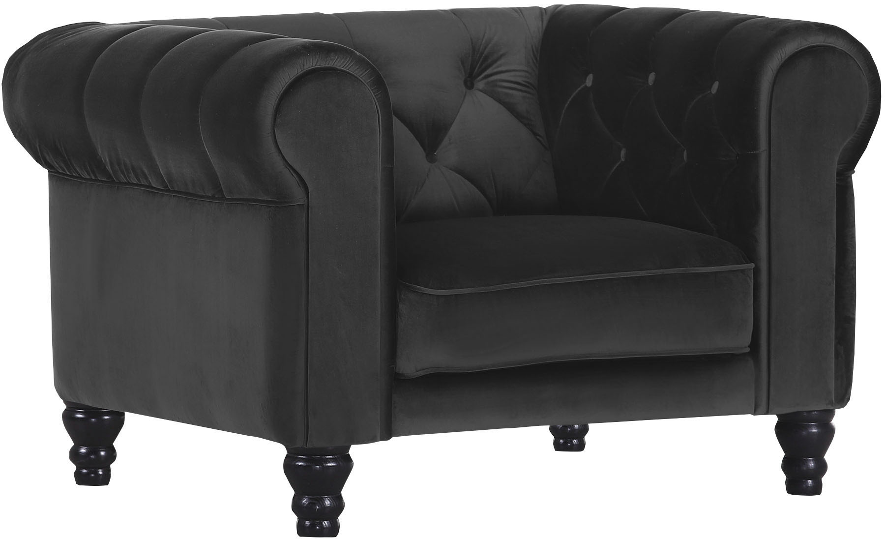 Chesterfield-Sessel GUTMANN FACTORY, schwarz, B:105cm H:75cm T:90cm, 100% Polyester, Sessel