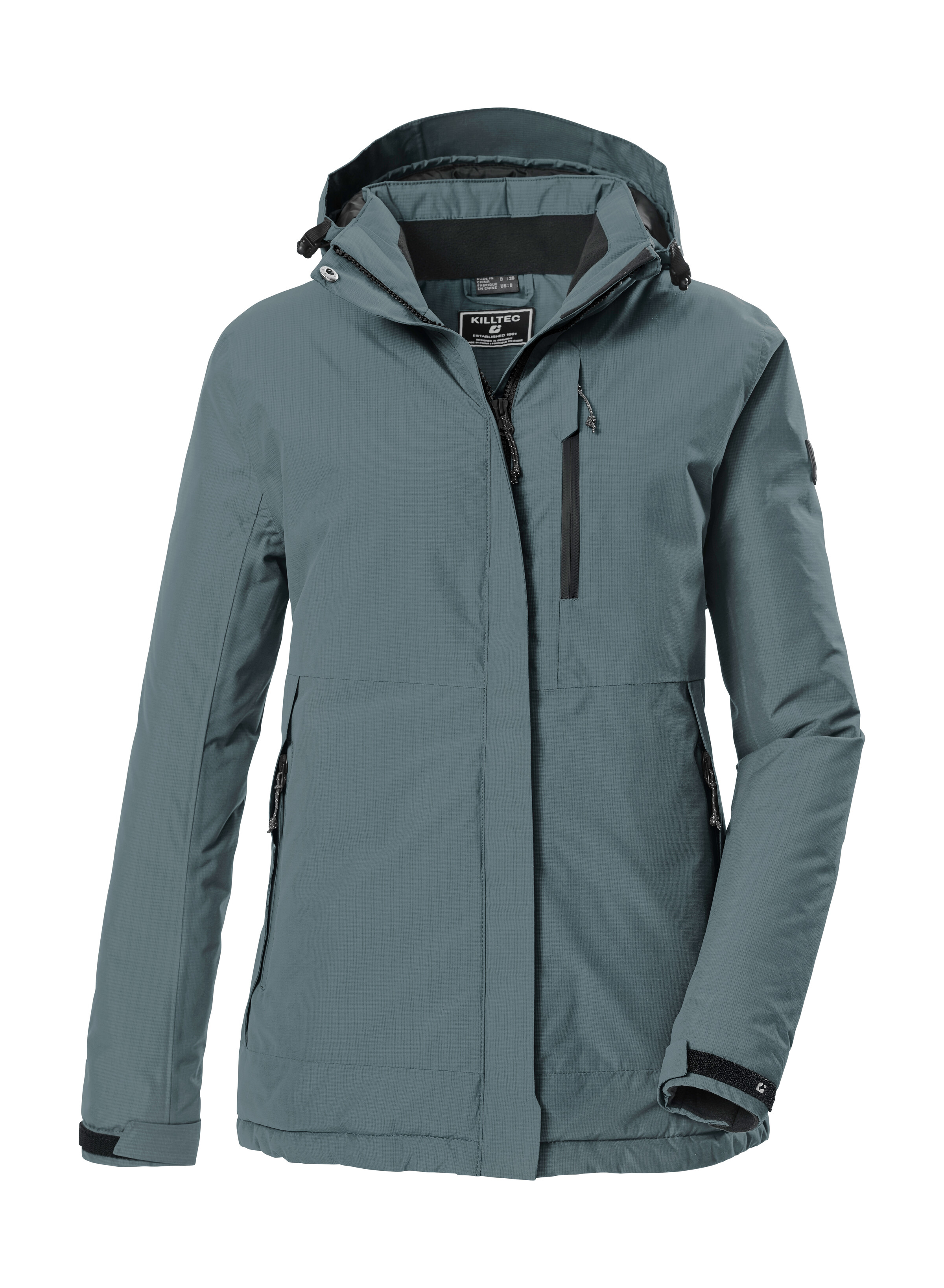 Funktionsjacke KILLTEC "KOW 225 WMN JCKT", Damen, Gr. 44, graublau, Obermaterial: 100% Polyester;Futter: 100% Polyester;Füllung: 100% Polyester, Jacken Funktionsjacke, Atmungsaktive, wind- und wasserdichte Damenjacke, abnehmbare Kapuze Image