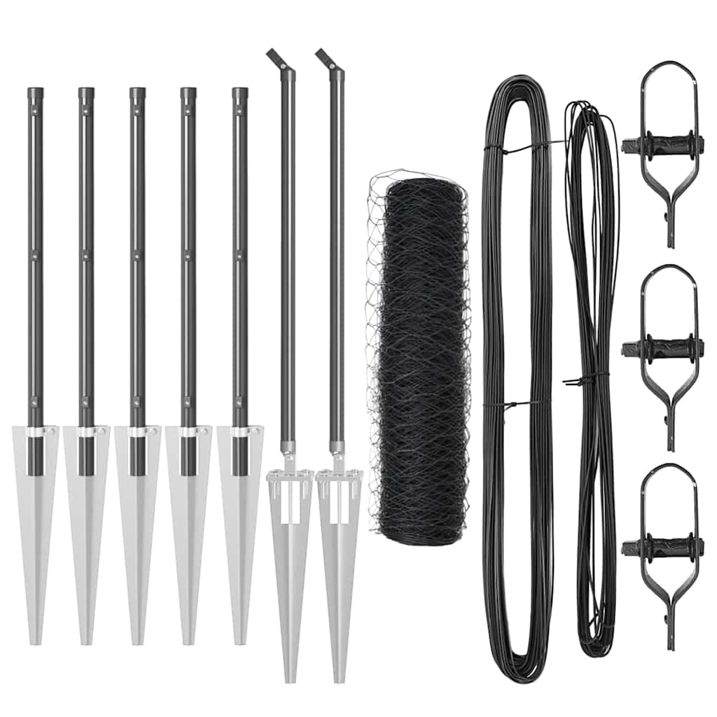 vidaXL Zaunpfosten Grau 10 x 0,6 m (36 mm Netz) Stahl und PVC Image