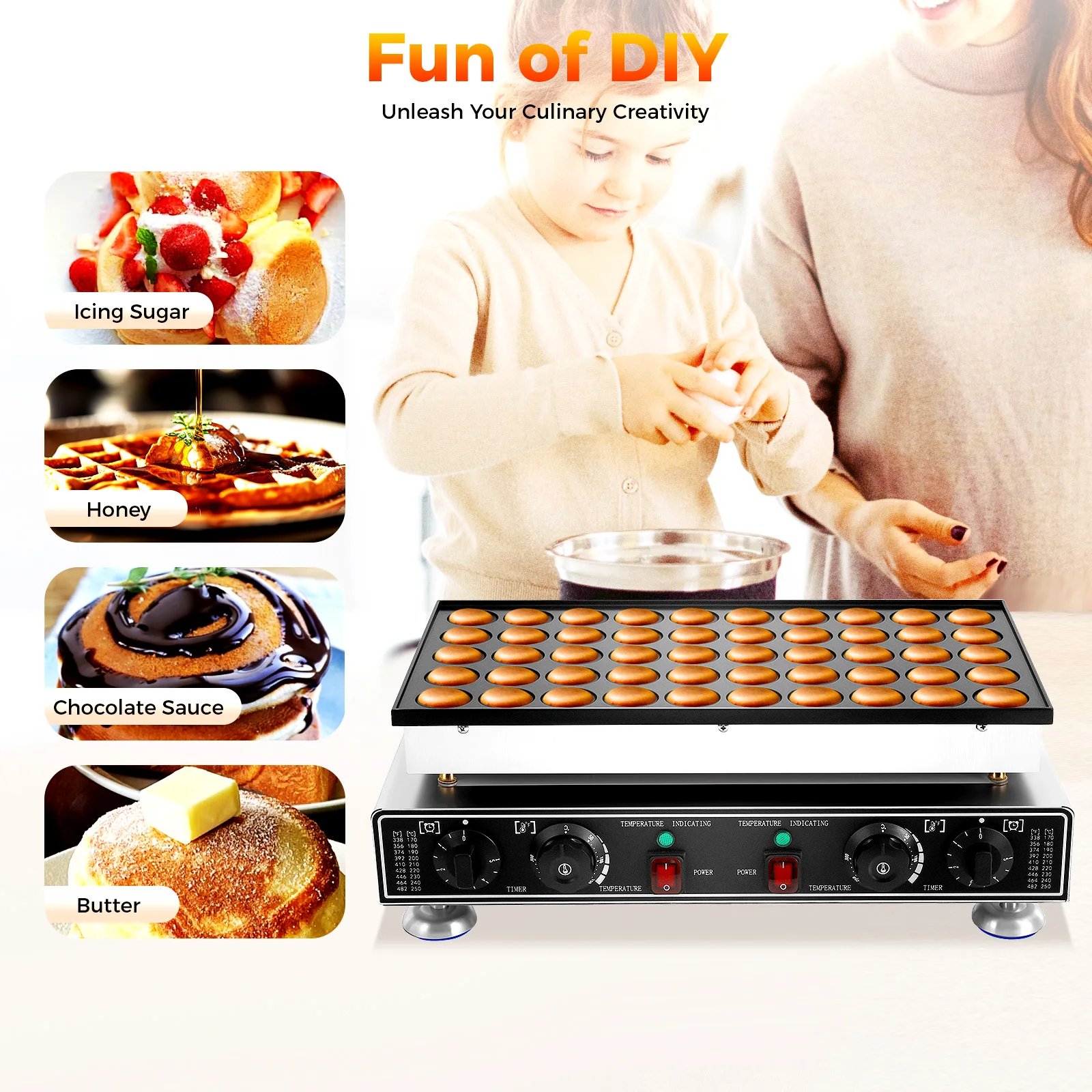 Takoyaki Maker 50-Loch-kommerzielle Oktopuspfanne mit Antihaftbeschichtung 50-300 ° C Unabhängiger Pfannkuchen mit Zweizonen-Temperaturregelung Image