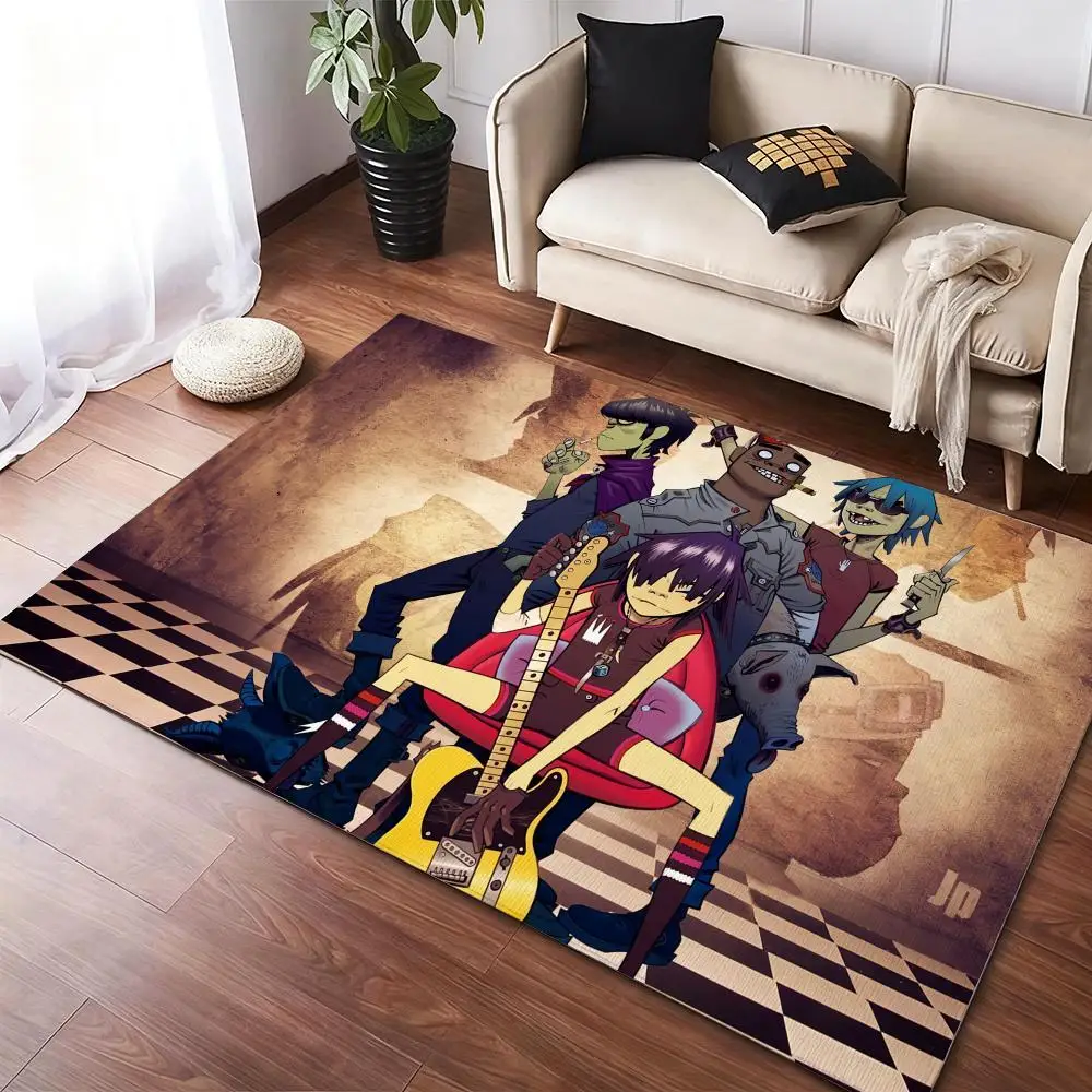 G-Gorillaz Rockband-Bodenmatte, Flanell-Teppiche, gemütlicher Plüsch, verdickt, weich, warm, Winter-Bodenmatte, rutschfest, für Wohnzimmer, Zuhause, Innenbereich Image