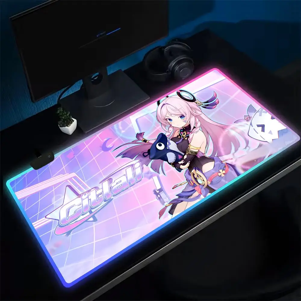 Gamer Genshin Citlali Mauspad Anime Gaming Mauspad LED Tischpads Hintergrundbeleuchtung Gummi Desktop XXL Mousepad RGB Schreibtischmatten Image