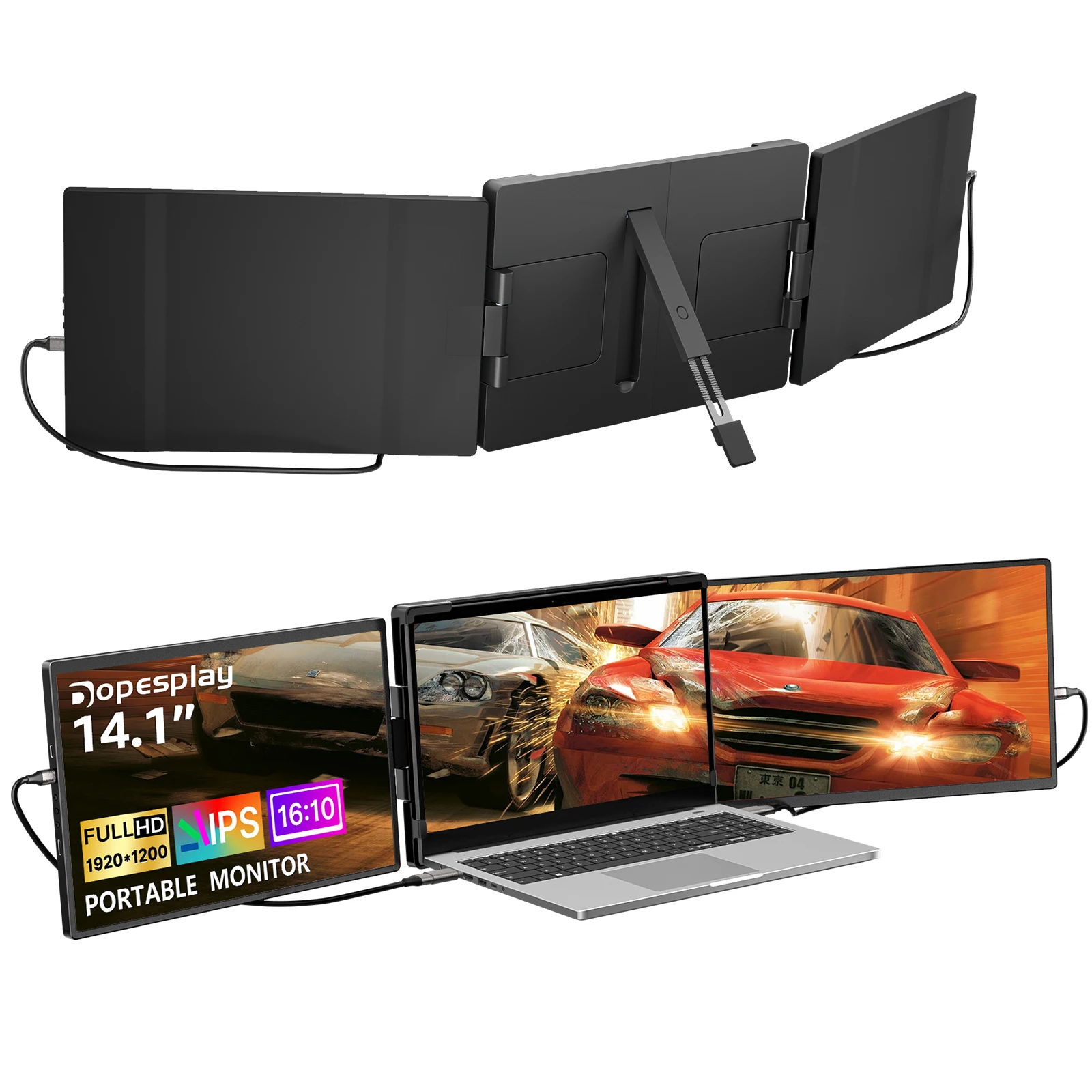 Dopesplay 14,1 Zoll tragbare Monitore 1200P FHD IPS Single Dual Second Screen Extender Display für Telefon PC Mac 13,3-17" Laptops Image