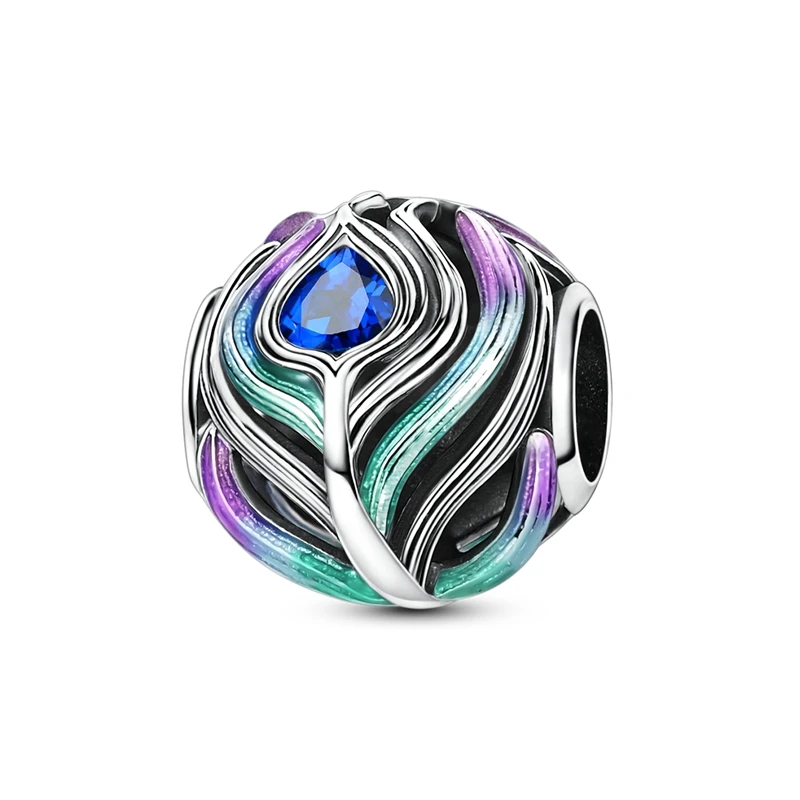 Vergoldete 925er-Silber-Charms mit Pfauenfeder, elegantes Grace-Thema, passend für Original-925-Charms, Armbänder, Perlen, Schmuck, Geschenke für Frauen
