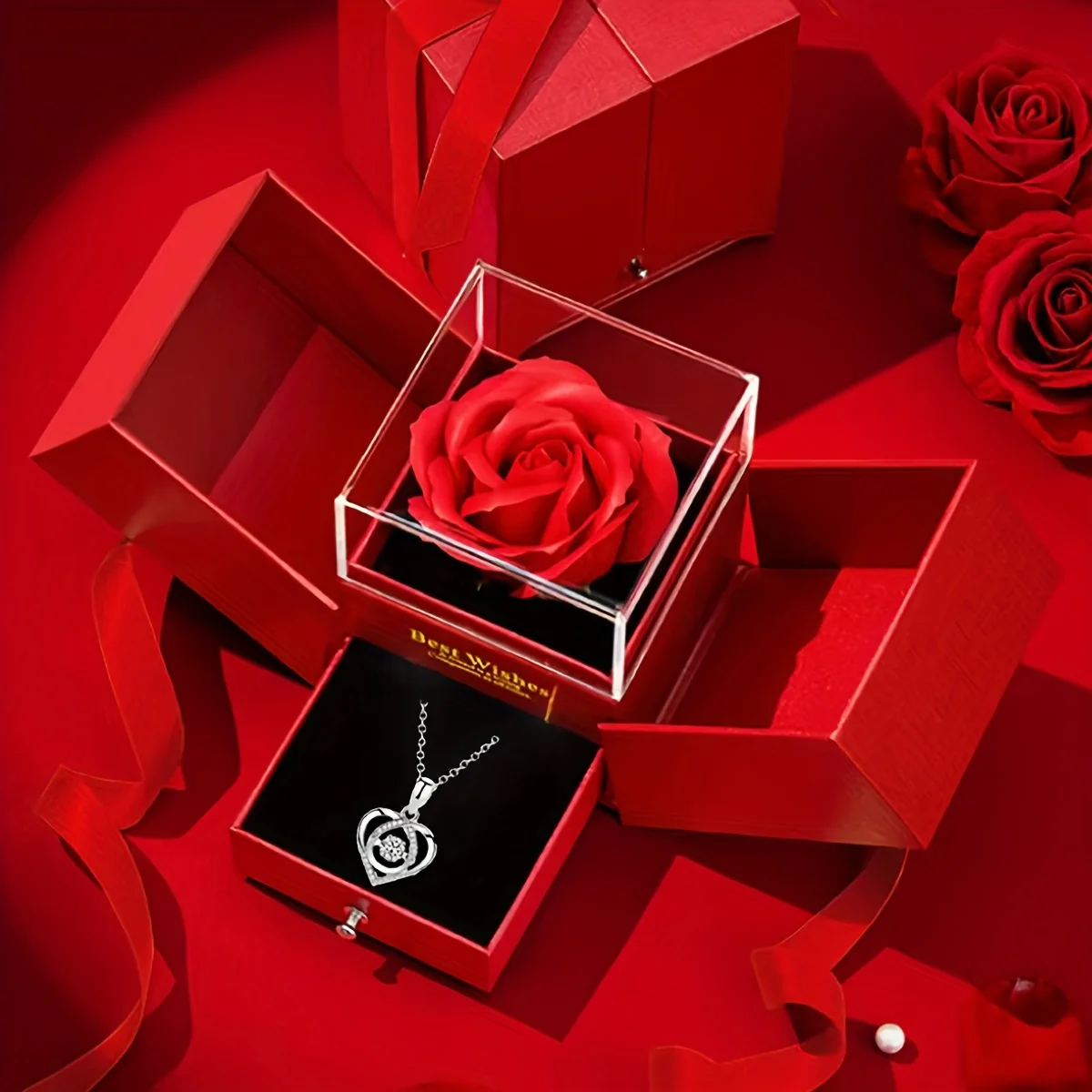 Damen-Doppelherz-Halskette in Rosen-Geschenkbox – elegantes I Love You-Schmuckgeschenk, geeignet für Mutter, Frau, Freundin Image