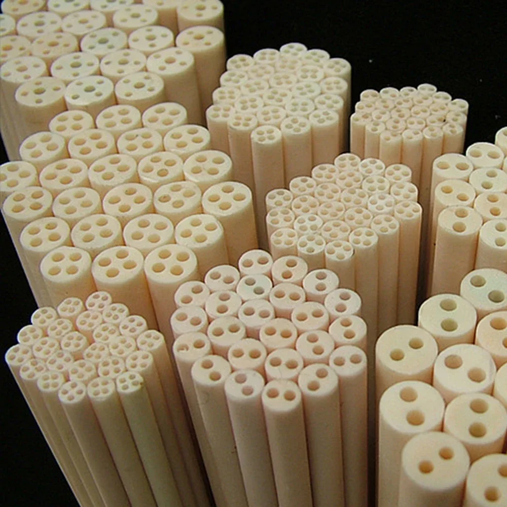 1 Stück Aluminiumoxid-Keramikrohr mit 2 Löchern, Außendurchmesser 1–8 mm, hochtemperaturbeständige Isolierung, hohles Thermoelement-Schutz-Keramikrohr Image
