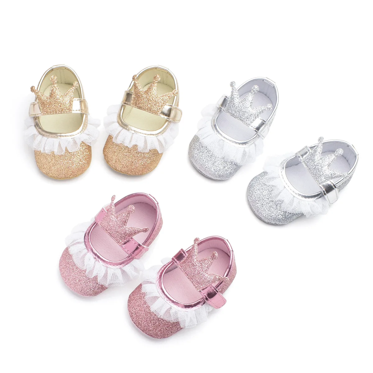 Frühling und Herbst Mode Garn Rand Prinzessin Schuhe Krone geformt Damen Baby Schuhe 0-1 Jahre alt weiche Sohlen Turnschuhe