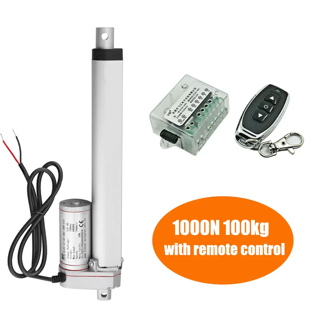 12V Linearantrieb mit Fernbedienung, 1000N, 14mm/s Geschwindigkeit, Metallgetriebe, DC-Elektromotor, 50mm, 100mm, 150mm Hub Image