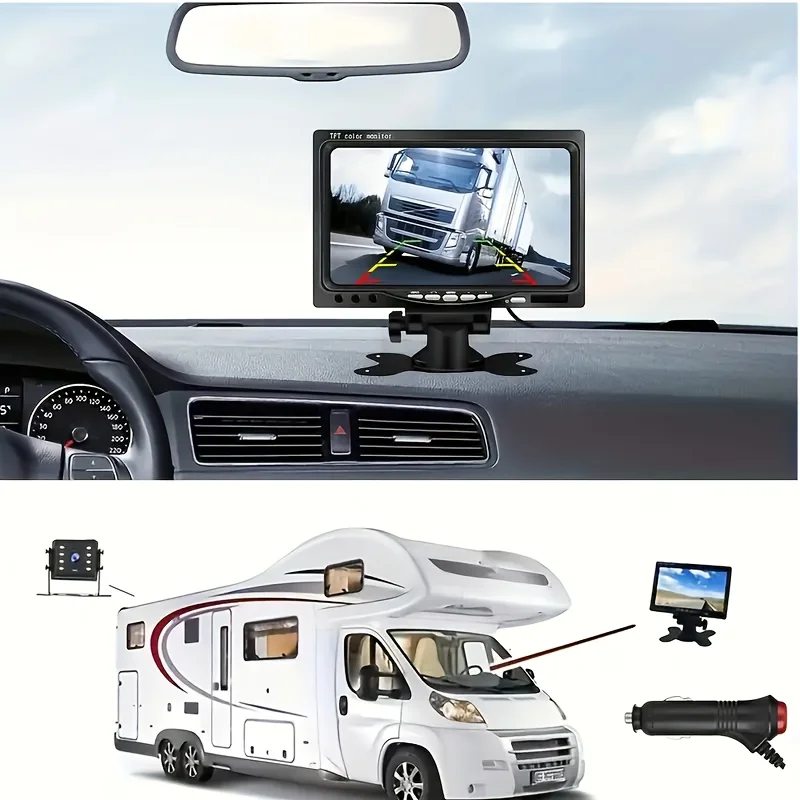 17,78 cm HD-TFT-Farbmonitor mit Hochleistungs-CCD-Rückfahrkamera mit 8 LEDs – einfache Plug-and-Play-Installation, Nachtsicht Image