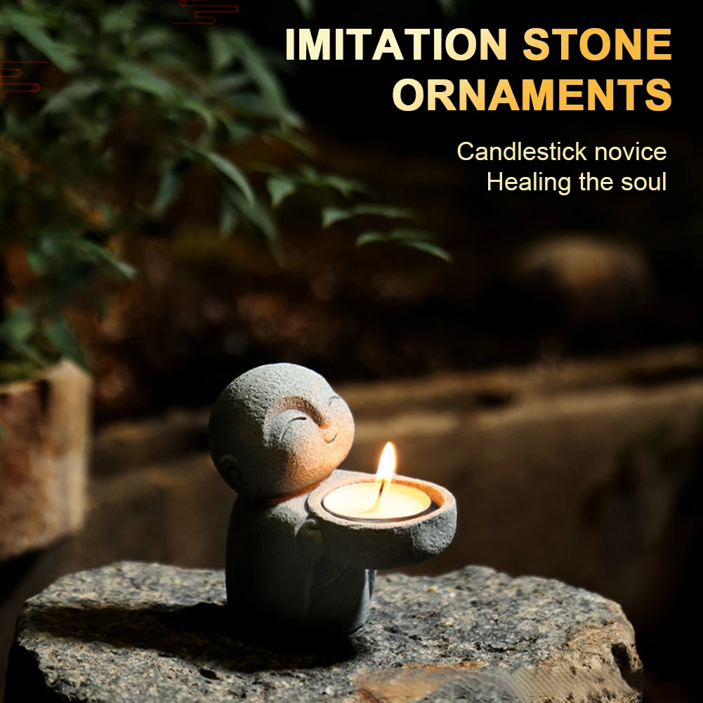 Schlichte Buddha-Statue, Kerzenhalter, Kunstharz, Buddha-Statuen, Vintage-Buddha-Teelichthalter für Zuhause, Büro, chinesische Accessoires