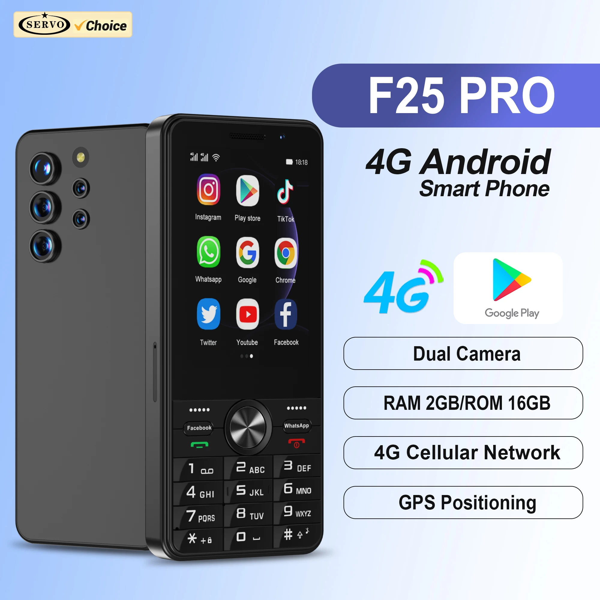 SERVO F25 PRO Tasten-Smartphone Android-System 4G LTE Wi-Fi Hotspot Google Play GPS 2 SIM Standby 3,5-Zoll-Touchscreen-Smartphones