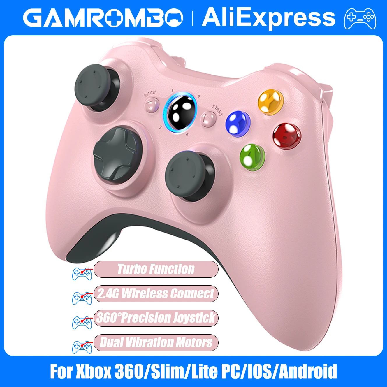 Game-Controller für Xbox 360/Slim/Lite PC/IOS/Android Gamepad, kabellose Fernbedienung, Griff mit Dual-Vibration, Gaming-Joystick