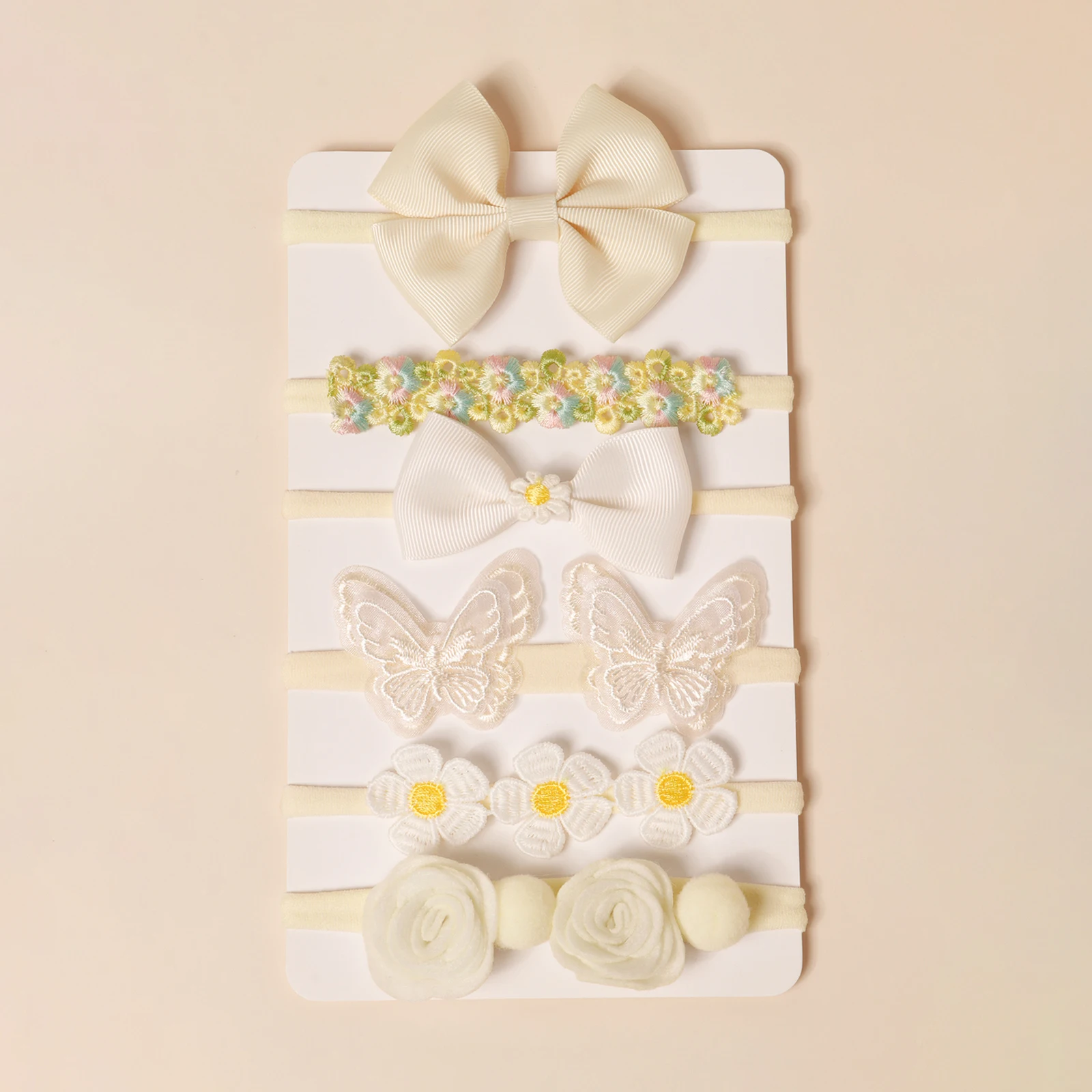 6 Teile/satz Hellgelb Serie Baby Bögen Kleine Blume Stirnband Mädchen Kinder Nylon Nette Haar Bands Neugeborenen Weiche Haar Zubehör Image