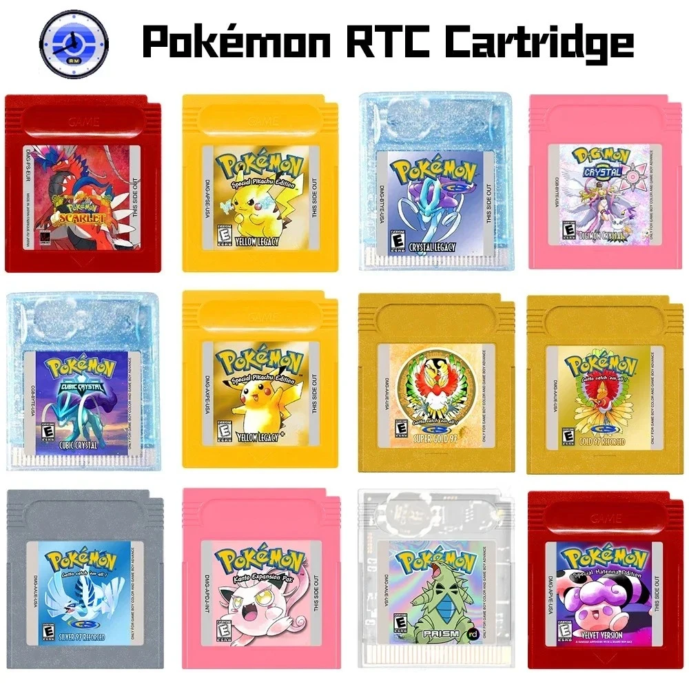 GBC RTC Pokémon Clock-Spielkarte, kubischer Kristall, Digion-Kristall, Scarlet, Prisma, GBC Pokémon-Serie, englische Spielkarte Image