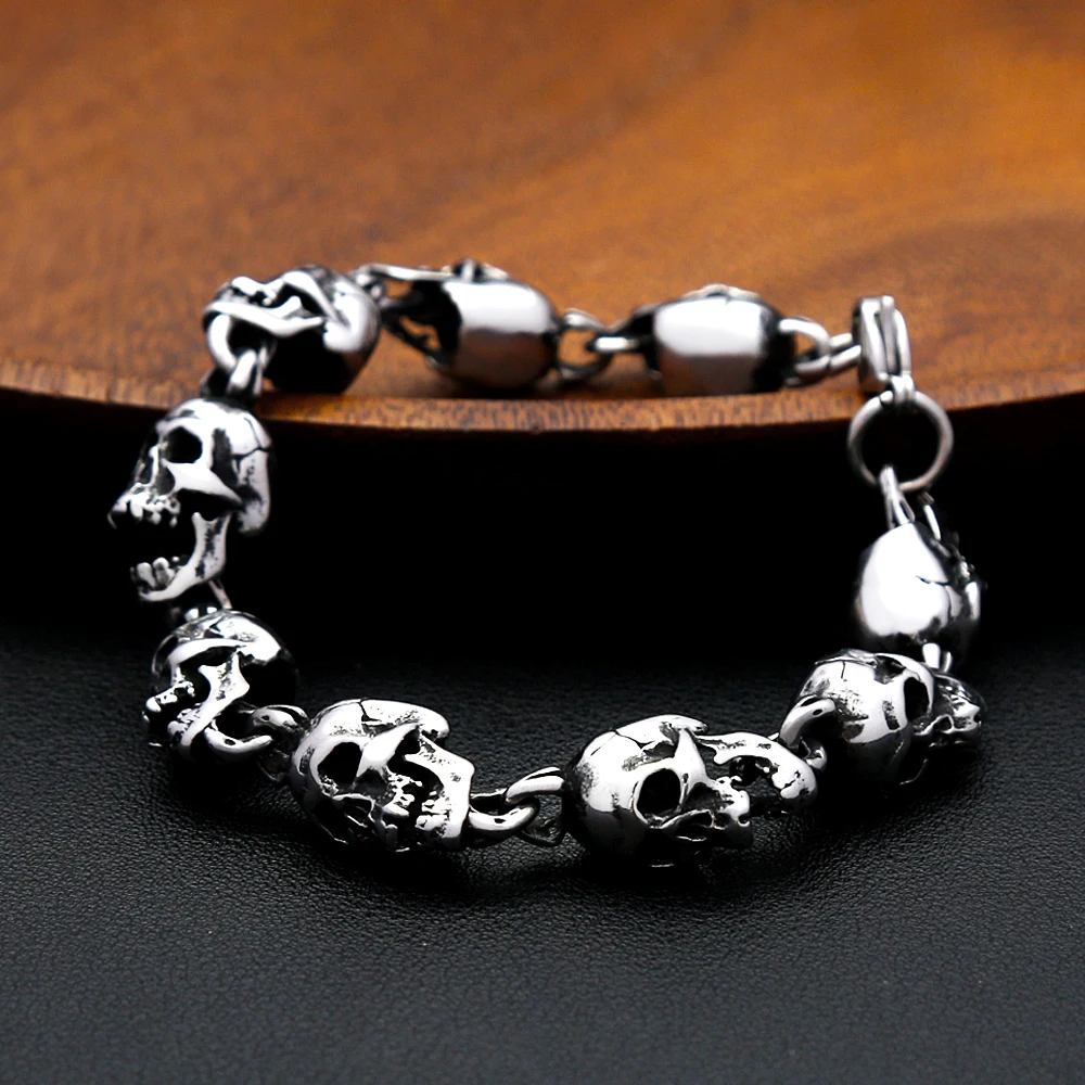 Gothic Vintage Voller Schädel Armband Für Männer 316L Edelstahl Motorrad Reiten Rock Bike Hip Hop Punk Schmuck Halloween Geschenke
