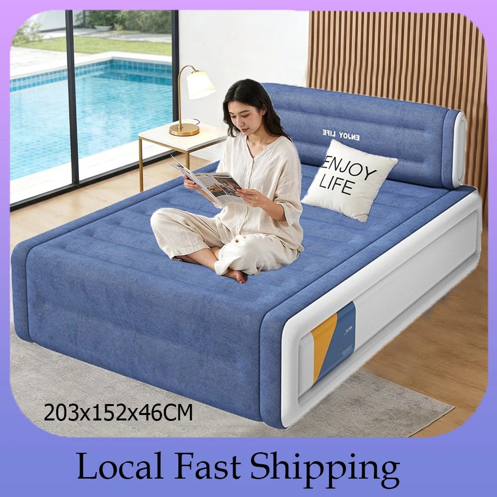 Aufblasbare PVC-Matratze für 2 Personen, Flockmatratze, Camping, zusammenklappbar, für draußen, drinnen, Zuhause, Luftkissen, tragbar, faltbar, faule Sofamatte Image