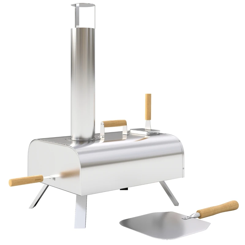 Pizzaofen für den Außenbereich, holzbefeuerter Edelstahl-Pizzaofen, Ofen mit 1 cm dickem Pizzastein, klappbares Bein, Pizzaschale, Deckel, tragbar Image