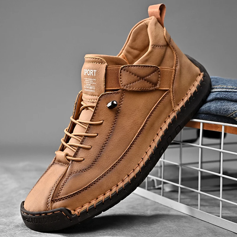 Handgemachte Leder Männer Schuhe Casual Slip On Loafers Atmungsaktive Leder Schuhe Männer Wohnungen Mode Mokassins Werkzeug Schuhe Plus Größe