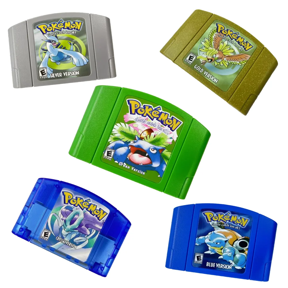 N64-Spielkassette, US-Version, 64-Bit, Pokemon-Serie Rot/Gelb/Kristall/STADIUM Kaizo, englische Vintage-Spielkassette, Geschenk, Spielzeug