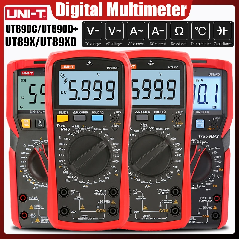 UNI T Digitalmultimeter UT890C UT890D + 6000 zählt manuelle Frequenz Temperatur Spannung Amperemeter AC DC DMM Kondensator Tester NCV Image