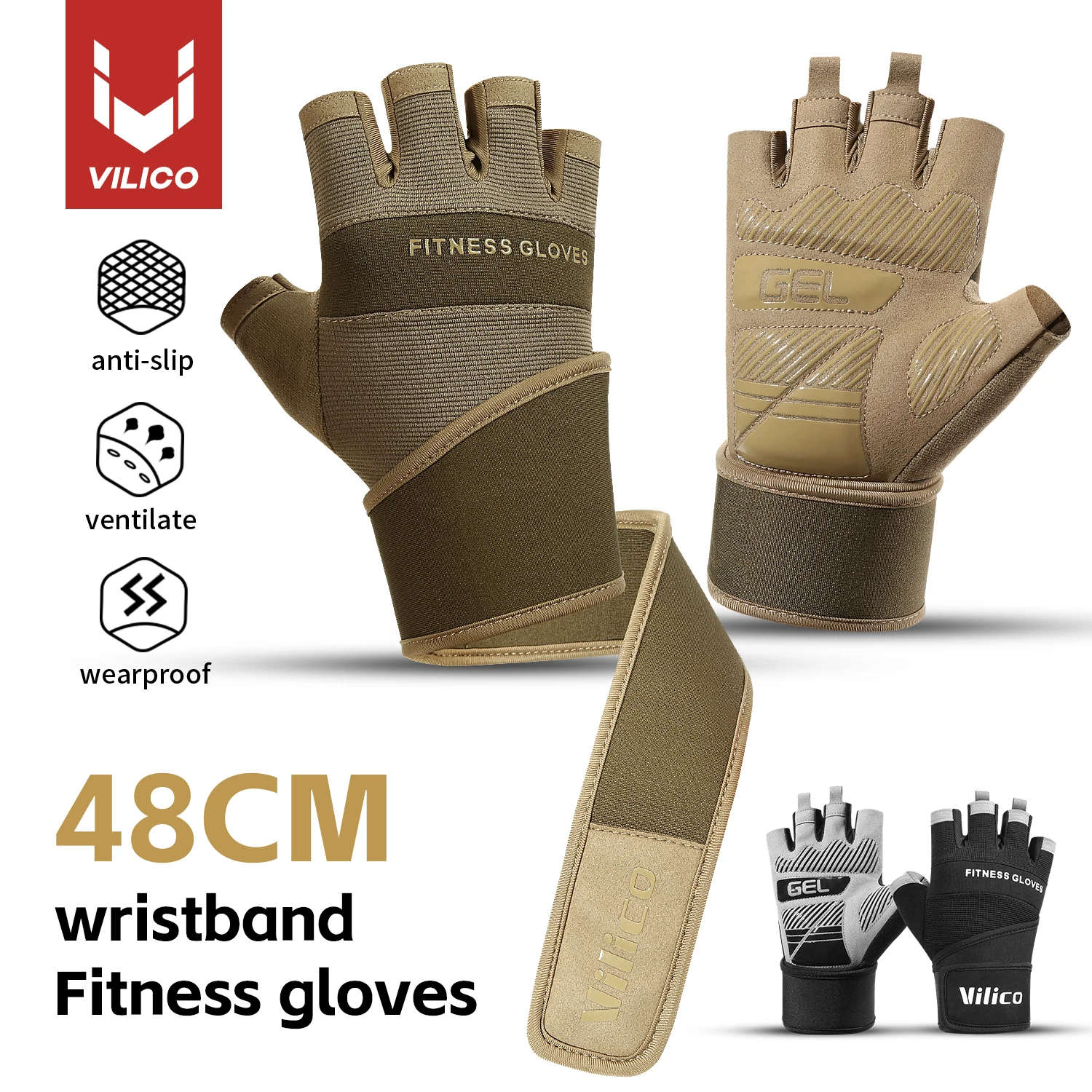 Halbfinger-Gymnastikhandschuhe, Gewichtheben, Hantel, Training, rutschfeste Fitness-Handschuhe mit Handgelenkstütze, Workout, Crossfit-Übung Image