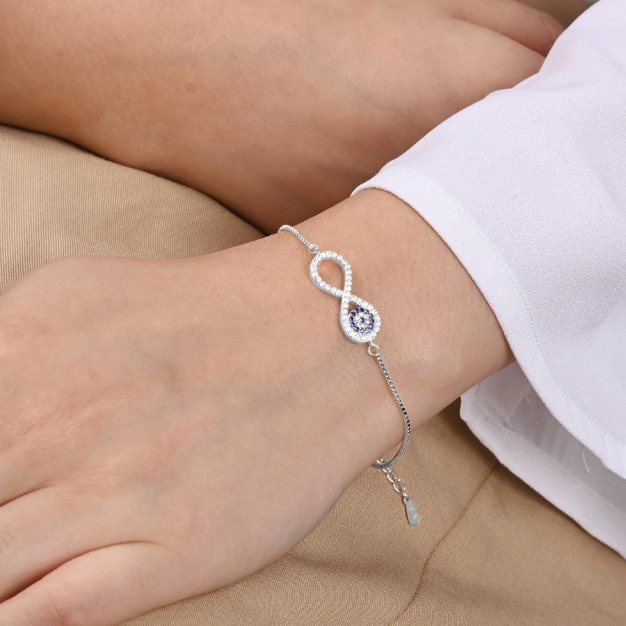 Bracciale con nodo in argento sterling 925, bracciale infinito con moissanite, bracciale con ciondolo con moissanite, bracciale incrociato con moissan
